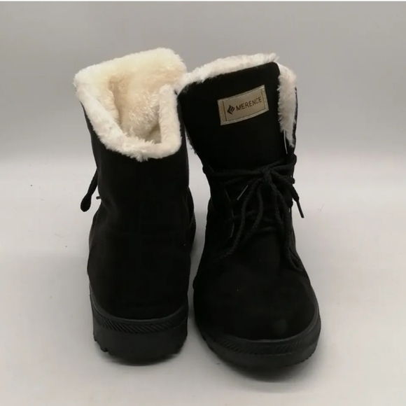 Merence Womens Lace Up Ankle Boots Black Faux Suede Faux Fur Lining EUR 41 NWOT - Picture 4 of 5